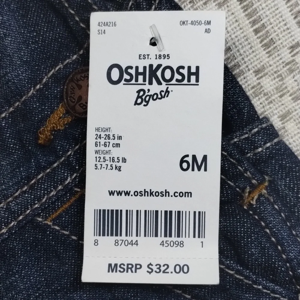 OshKosh B'gosh Denim Shortalls Overalls Dark Wash Size 6M
